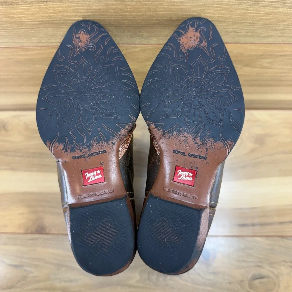 Tony Lama Vaquero Brown Western Boots Girls 12 Brown Tooled‎ Leather Rodeo Ranch